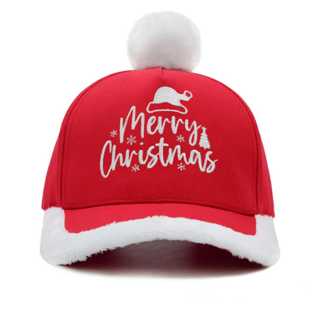 Bonnet Casquette Père Noël Adulte - Pompon Duveteux, Taille Réglable (55-60cm) - Accessoire Fête de Noël et Nouvel an