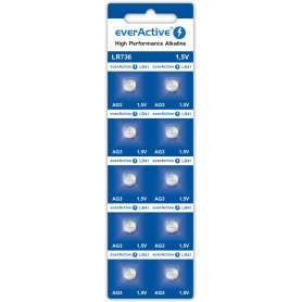 EverActive AG3 Lot de 10 Piles alcalines Mini G3 LR736 LR41 1,5 V Durée de Vie 5 Ans 1 Carte Blister
