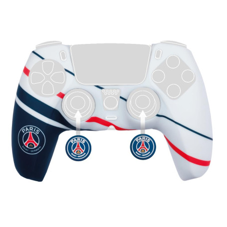 Konix PSG Coque de Protection pour Manette DualSense PS5 - Silicone - Appuie-Pouces - Bleu, Blanc et Rouge