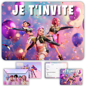 Glowiibo Lot de 12 Cartes Invitation Anniversaire Demon Hunter Danse Kpop avec Enveloppes Assorties - Idéal Enfant Fille - Carto