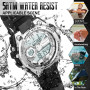 PINIDOUS Montre Homme Montre Digital Sport Homme M ilitaire étanche,Grand écran Analogique Digital Montre avec Alarme,LED,Chrono