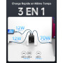 NOVOO 100W Chargeur USB C Rapide 3 Ports Prise USB C