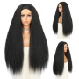 WIGNEE Perruque bandeau cheveux crépus raides 66 cm noir yaki perruque synthétique avec bandeau sans colle pour femme noire