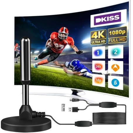 Antenne TV IntéRieur Puissante, Nouveau pour 2025 Antenne TNT IntéRieur Puissante, CâBle Coaxial De 5m, RéCeption Longue Distanc