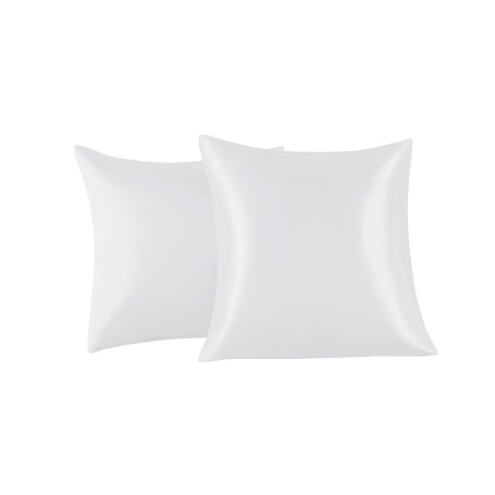 Lot de 2 Taies Oreiller en Satin 65 x 65 cm, Oreiller Satin Blanc, Satinées Housse d'oreiller Doux Prend Soin de Votre Peau et A