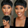 Fereowth Perruque Femme Naturelle Courte Pixie Perruque Courte en Cheveux Humains Short Human Hair Wig with Bangs Droit Brésilie