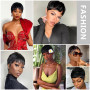 Fereowth Perruque Femme Naturelle Courte Pixie Perruque Courte en Cheveux Humains Short Human Hair Wig with Bangs Droit Brésilie