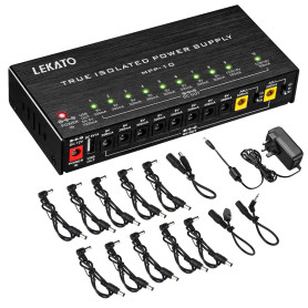 LEKATO Guitar Power Supply, 10 sorties DC isolées pour 9V/12V/18V, 100mA 500mA Effect Pedal Power Supply for Musical Instruments