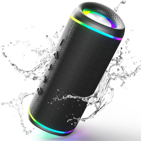 RIENOK Enceinte Bluetooth Portable, 30W Haut Parleur Puissant Lumineuse, Bluetooth 5.3, Support 128Go TF Carte, Autonomie 10H av