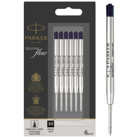 Parker recharges pour stylo bille - pointe moyenne - encre noire QUINKflow - lot de 6