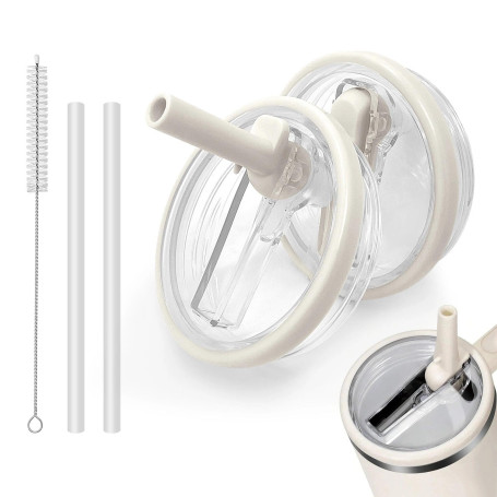 Skythrive 2 Pièces pour Stanley Cup Couvercle Anti-Fuite avec 2 Pailles et 1 Brosse, Accessoire Réutilisable pour Stanley 40oz C