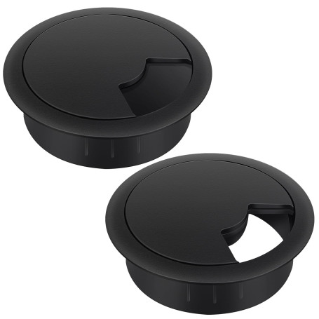 Bolatus Passe Cable Bureau 60 mm – Lot de 2 passages de Passe Fil Bureau en Plastique Noir Passage de câbles, Organisateur de Ge