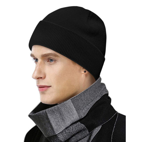 MOBIUSPHY Bonnet d'hiver pour homme et femme - En laine - Noir - Design classique - Moderne - Doux - Élastique - Respirant