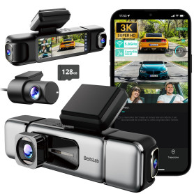 BOTSLAB 3K 4 canaux Dashcam Embarquée, 3K/4K Avant et 1080p*3 pour Voiture, Caméra Embarquée 560° pour Voiture, Wi-FI 5,8 GHz et