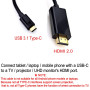 JZK 1.8M USB Type C vers HDMI câble adaptateur 4K 60Hz pour téléphone/tablette/ordinateur portable vers téléviseur/écran UHD, co