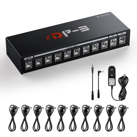 Donner DP-3 Alimentation pour pédales d’effet guitare avec 10 sorties DC isolées pour pédales 9V/12V/18V (100mA/300mA/500mA)
