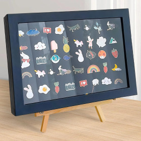 WIYETY Pin's Vitrine avec support : boîtes de présentation en émail boîte d'ombrage, boîte de rangement pour épinglettes, aiguil