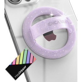 Encased Support magnétique pour téléphone (compatible avec MagSafe) Anneau fin en silicone pour iPhone (paillettes violettes)
