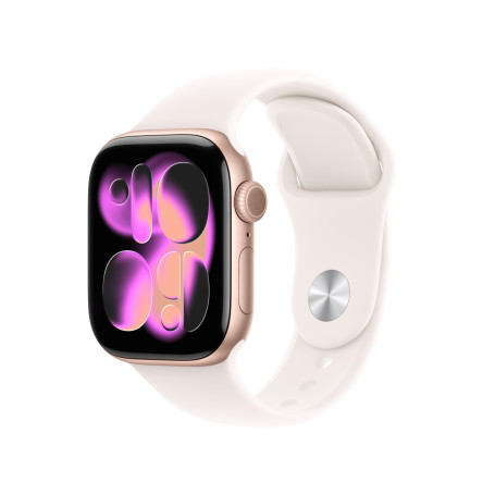 Apple Watch Series 11 [GPS 42 mm] Montre connectée avec boîtier Or Rose et Bracelet Sport Rose Tendre. Score de Sommeil, Moniteu