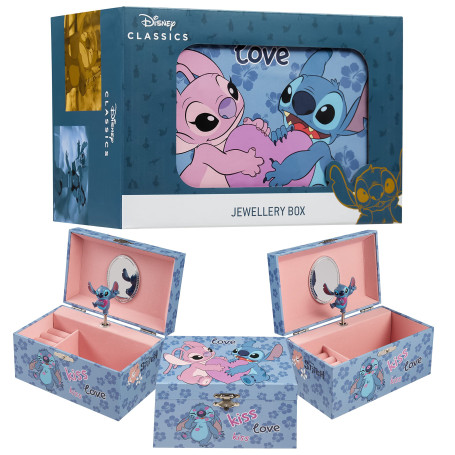 Disney Stitch Boîte à Bijoux Musicale pour Fille, Boite Souvenir à Remontoir Personnage Tournant, Rangement Bague, Déco Chambre,