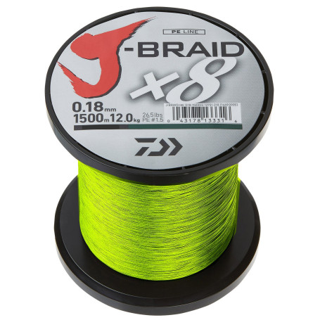 Daiwa J-Braid X8 0.35mm, 36,0kg/39,0lbs, 1500m Chartreuse - Ligne de pêche tressée