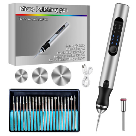 Mini Stylo Perceuse Électrique, Perceuse électrique à 3 vitesses - Rechargeable - Avec 20 forets - pour Porte Clés, Pendentif, C