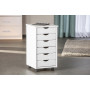 Inter Link – Caisson de bureau à roulettes – Avec tiroirs – Meuble de rangement mobile - Pin massif - 6 tiroirs – Blanc vernis