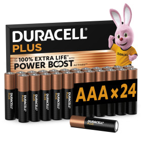 DURACELL Plus Piles AAA (Lot de 24) – Piles Alcalines 1,5 V–Durent jusqu’à 100 % plus longtemps grâce aux Actifs POWER BOOST–Fia