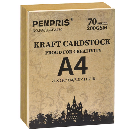 70 Feuilles de Papier Kraft Marron Cartonné - 200 g/m²/75 lb, Format A4, Papier Cartonné Épais Recto Verso pour Imprimante, Fabr