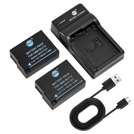 DSTE 2PCS DMW-BLC12 DMW-BLC12E Batterie et Chargeur Compatibles avec Panasonic Lumix DMC-G5 DMC-G6 DMC-G7 DMC-GH2 DMC-FZ200 DMC-
