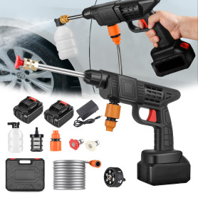 Nettoyeur Haute Pression sans Fil Portable Max 90 Bar avec 2 Batteries, Buse Multi-pulvérisation 6 en 1, Tuyau de 5M, Lance D'ex