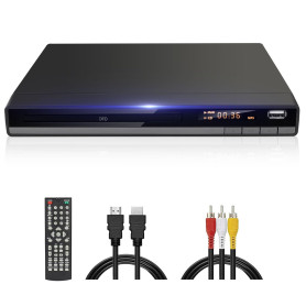 Lecteur DVD HD, DVD-168 Lecteurs DVD Toutes Régions pour TV, Lecteur DVDs CD pour Système Stéréo Domestique avec Entrée USB, Sor