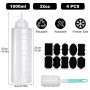 Nadisean 4 Pcs Bouteille Sauce 1000ml, 32oz Flacon Sauce, Plastique Squeeze Bottle, Réutilisable Bouteille à Sauce avec 1 Brosse