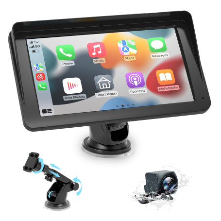 CarPlay Voiture, Portable CarPlay & Android Auto sans Fil, 7 Pouces Ecran Tactile avec Caméra de Recul,Autoradio Portable avec A