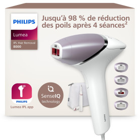 Philips Lumea série 8000, Épilateur à lumière pulsée, alternative à l'épilation laser, technologie SenseIQ, 4 accessoires pour c