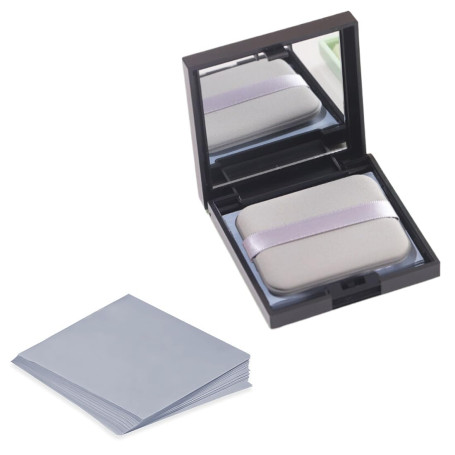 COYUN 100pcs Papier Matifiantes Visage, Papier Buvard avec Miroir et Houppette, Papier buvard pour l'huile, Papiers Facial Buvar