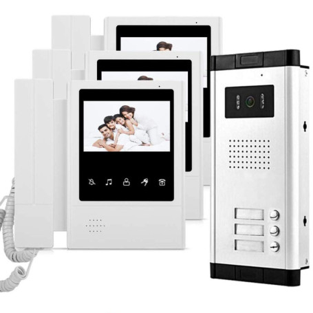 uoweky 4,3 pouces Interphone Vidéo Interphone Filaire Interphone Système 700TVL Caméra de Vision Nocturne IR + 3 Moniteur Intéri