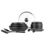 Sitram 712763 Batterie 10 pcs alu noir : 3 poêles Ø20/24/28cm, 2 casseroles Ø16/20cm, 2 ustensiles nylon, 1 couv. verre Ø24cm, 2