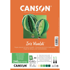 CANSON Iris Vivaldi - Paquet 25 feuilles de papier couleur A4 - 240g/m² - Assortiment de vert