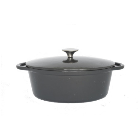 Baumalu, Cocotte Ovale Fonte 27 cm, Modèle Cocoon, Gris Brillant Majolique, Ustensile de Cuisine Durable, Compatible Induction, 