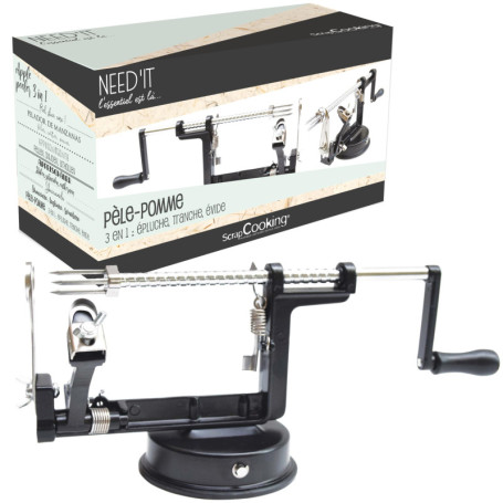 SCRAP COOKING Épluche Pomme 3-en-1 Need’it - En Métal - Éplucheur Pèle Découpe Qualité Professionnelle Inox pour Pâtisserie, Cui