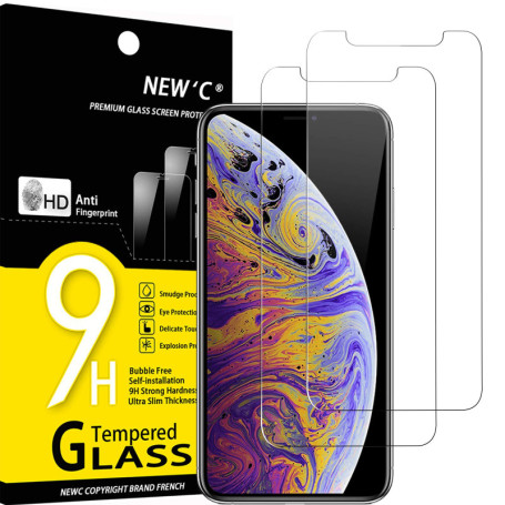 NEW'C Lot de 2, Verre Trempé pour iPhone 11 Pro Max et iPhone XS Max (6,5 Pouces), Film Protection écran sans Bulles d'air Ultra