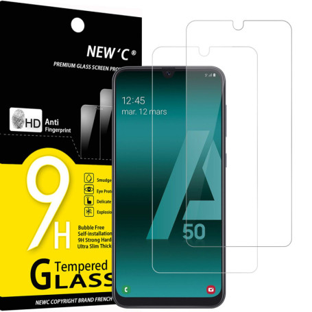 NEW'C Lot de 2, Verre Trempé pour Samsung Galaxy A50 (SM-A505F), A50s, Film Protection écran sans Bulles d'air Ultra Résistant (
