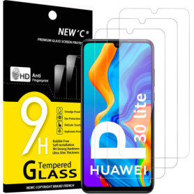 NEW'C Lot de 3, Verre Trempé pour Huawei P30 Lite, Nova 4e, Film Protection écran efficace contre les Rayures - sans Bulles - Ul