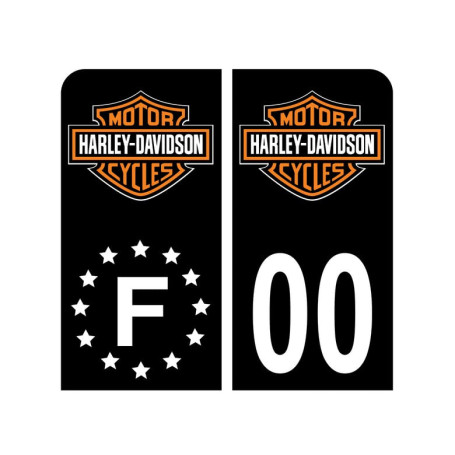 Pack Moto Autocollant Stickers Plaque d'immatriculation Premium Harley Davidson Noir - Numéro Personnalisé
