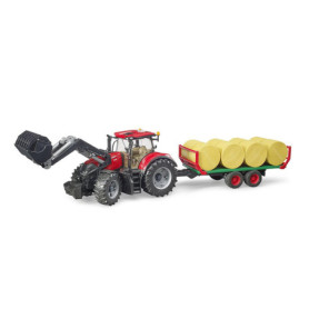 bruder 03198 - Case IH Optum 300CVX avec chargeur frontal & remorque de transport de balles - 1:16 Tracteur, tracteur, remorque 