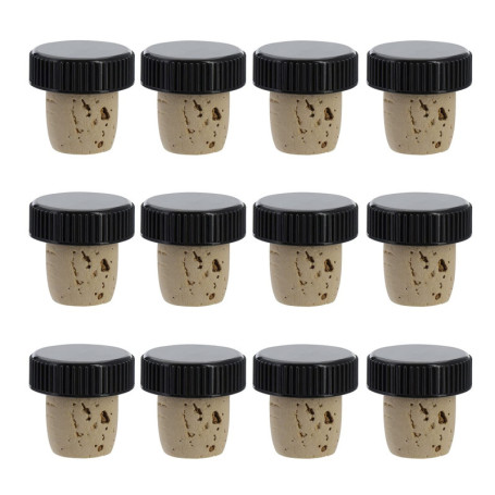 Westmark 482020E4 Lot de 12 bouchons pour bouteilles de vin, spiritueux, huile ou vinaigre, liège naturel/plastique, marron clai
