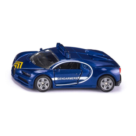 siku 1541, Voiture de Police Bugatti Chiron, Bleue, Métal/plastique, Pneus en Caoutchouc, Capot ouvrable