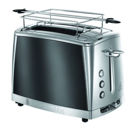 Russell Hobbs Grille Pain [Pour 2 Tranches] Luna Gris Inox (2 Fentes extra larges, 6 Niveaux de Brunissage rapide, Surélévation 