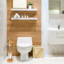 Relaxdays Ensemble porte brosse WC support porte rouleau papier toilette en bambou et inox brosse plastique distributeur papier 